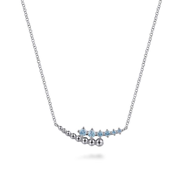Gabriel & Co. Bujukan Sterling Silver Blue Topaz Bypass Bar Necklace Bradley's Jewelers Jacksonville, NC