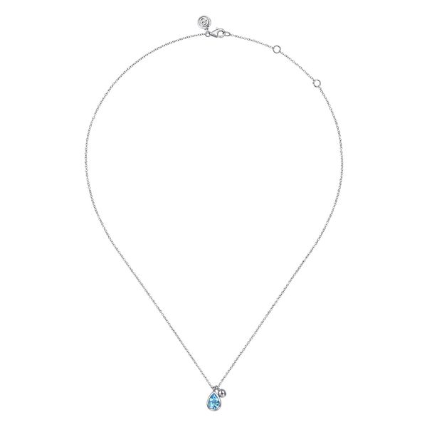Gabriel & Co. Bujukan Sterling Silver Pear Blue Topaz 0.82 CTW Pendant Necklace Image 2 Bradley's Jewelers Jacksonville, NC