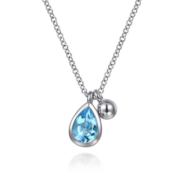 Gabriel & Co. Bujukan Sterling Silver Pear Blue Topaz 0.82 CTW Pendant Necklace Bradley's Jewelers Jacksonville, NC