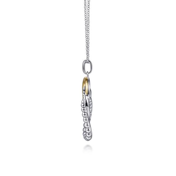 Gabriel & Co. 14K Yellow Gold & Sterling Silver Bujukan Beaded White Sapphire Pendant Necklace Image 2 Bradley's Jewelers Jacksonville, NC