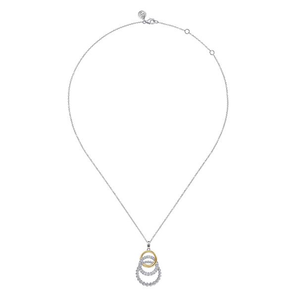 Gabriel & Co. 14K Yellow Gold & Sterling Silver Bujukan Beaded White Sapphire Pendant Necklace Image 3 Bradley's Jewelers Jacksonville, NC