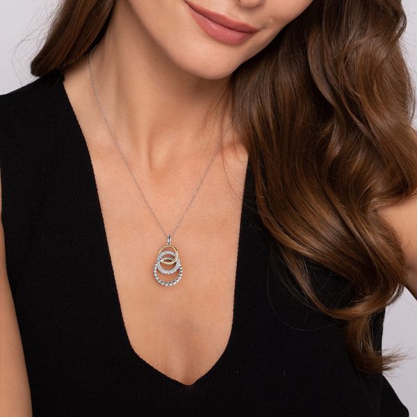 Gabriel & Co. 14K Yellow Gold & Sterling Silver Bujukan Beaded White Sapphire Pendant Necklace Image 4 Bradley's Jewelers Jacksonville, NC