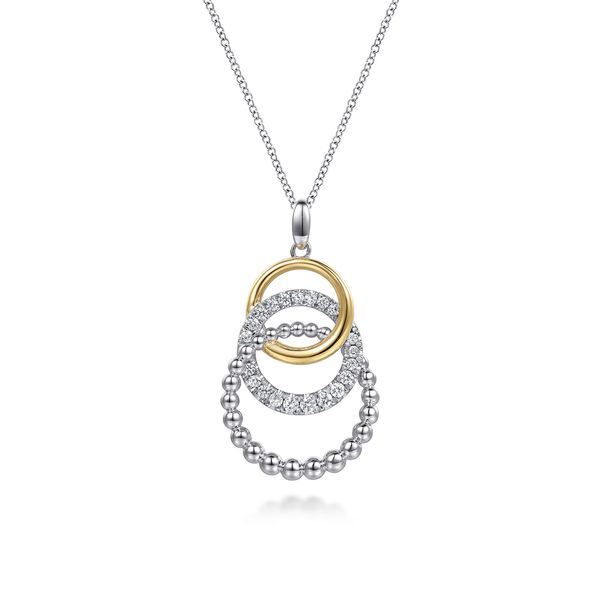 Gabriel & Co. 14K Yellow Gold & Sterling Silver Bujukan Beaded White Sapphire Pendant Necklace Bradley's Jewelers Jacksonville, NC