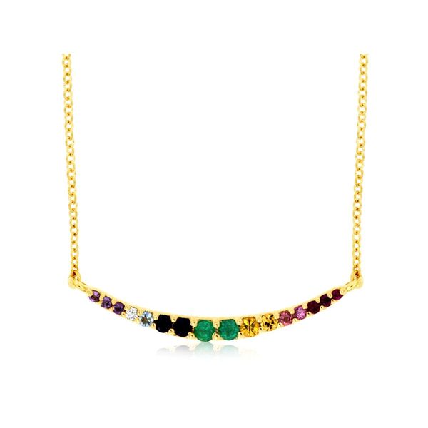 14K Yellow Gold Curved Bar Pendant with 0.20 Ctw Multicolor Sapphires Bradley's Jewelers Jacksonville, NC