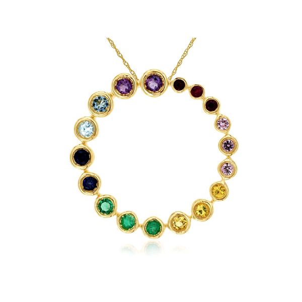 14K Yellow Gold Bezel Set Graduated Circle Pendant with 0.48 Ctw Multicolor Sapphires Bradley's Jewelers Jacksonville, NC
