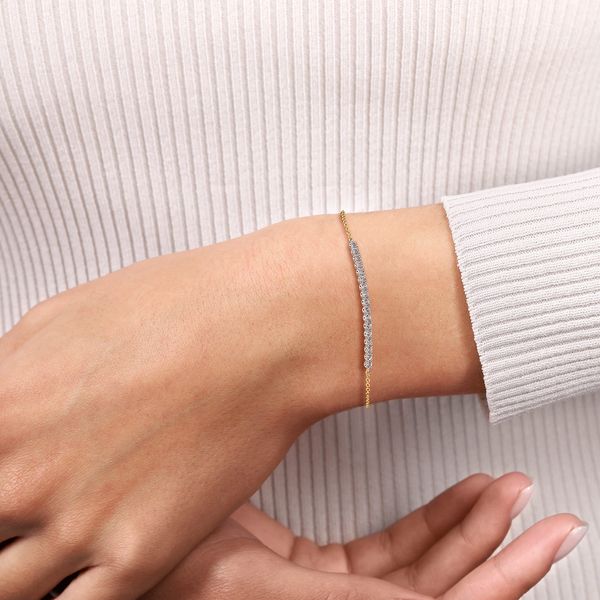 Gabriel & Co 14K Yellow Gold White Sapphire Bar Bracelet – Contemporary Collection Image 3 Bradley's Jewelers Jacksonville, NC