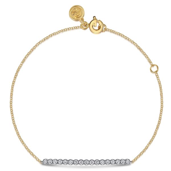 Gabriel & Co 14K Yellow Gold White Sapphire Bar Bracelet – Contemporary Collection Bradley's Jewelers Jacksonville, NC