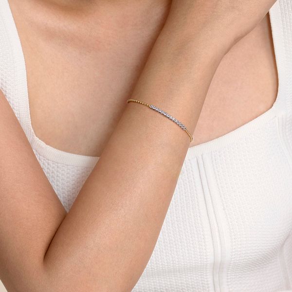 Gabriel & Co 14K White & Yellow Gold White Sapphire Bar Bracelet – Bujukan Collection Image 3 Bradley's Jewelers Jacksonville, NC