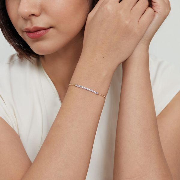 Gabriel & Co 14K White & Yellow Gold White Sapphire Bar Bracelet – Bujukan Collection Image 4 Bradley's Jewelers Jacksonville, NC