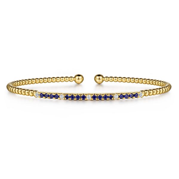Gabriel & Co Bujukan Yellow Gold Sapphire & Diamond Split Bangle Bradley's Jewelers Jacksonville, NC