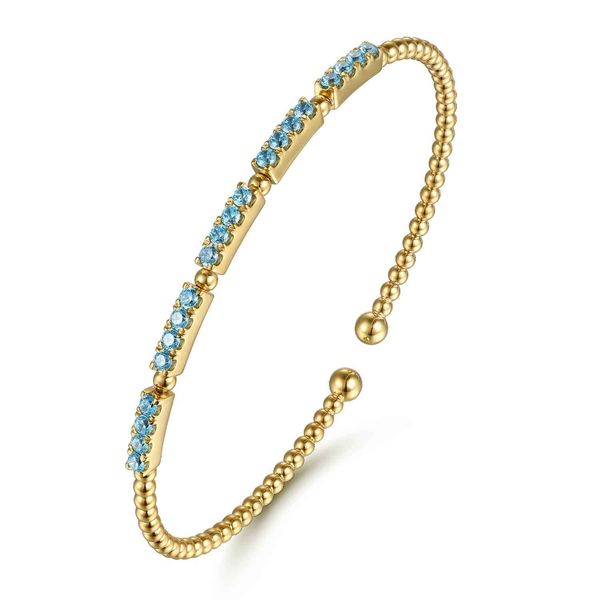 Gabriel & Co 14K Yellow Gold Swiss Blue Topaz Bangle – Bujukan Collection Image 2 Bradley's Jewelers Jacksonville, NC