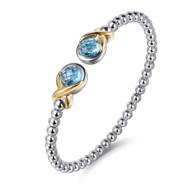 Gabriel & Co Sterling Silver & 14K Yellow Gold Swiss Blue Topaz Bangle – Bujukan Collection Image 2 Bradley's Jewelers Jacksonville, NC