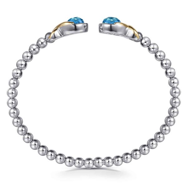 Gabriel & Co Sterling Silver & 14K Yellow Gold Swiss Blue Topaz Bangle – Bujukan Collection Image 3 Bradley's Jewelers Jacksonville, NC