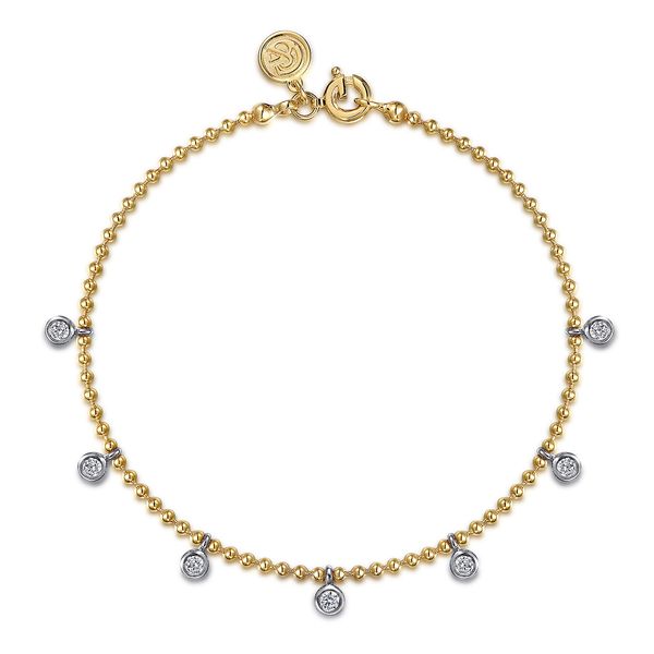 Gabriel & Co 14K White & Yellow Gold Bujukan White Sapphire Droplet Bracelet – Contemporary Collection Bradley's Jewelers Jacksonville, NC