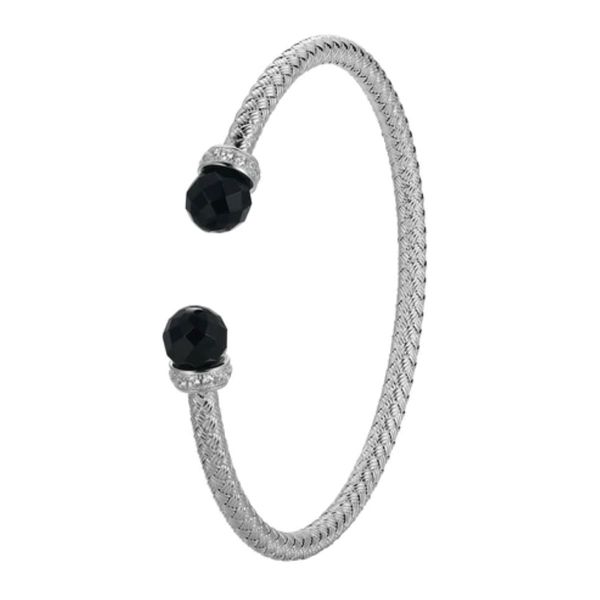 Charles Garnier Sterling Silver Black Agate & CZ Mesh Cuff Bangle Bradley's Jewelers Jacksonville, NC