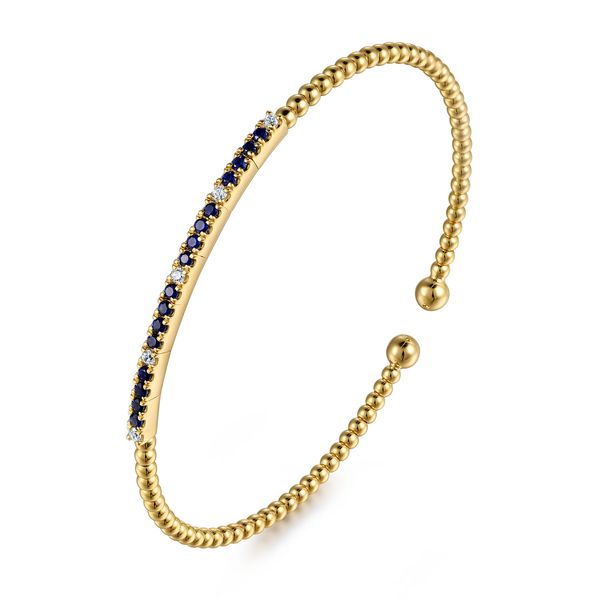 Gabriel & Co Bujukan Diamond and Blue Sapphire Split Bangle Image 2 Bradley's Jewelers Jacksonville, NC