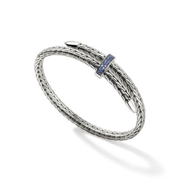 John Hardy Spear Silver Flex Cuff with Blue Sapphires 5.5mm Image 3 Bradley's Jewelers Jacksonville, NC