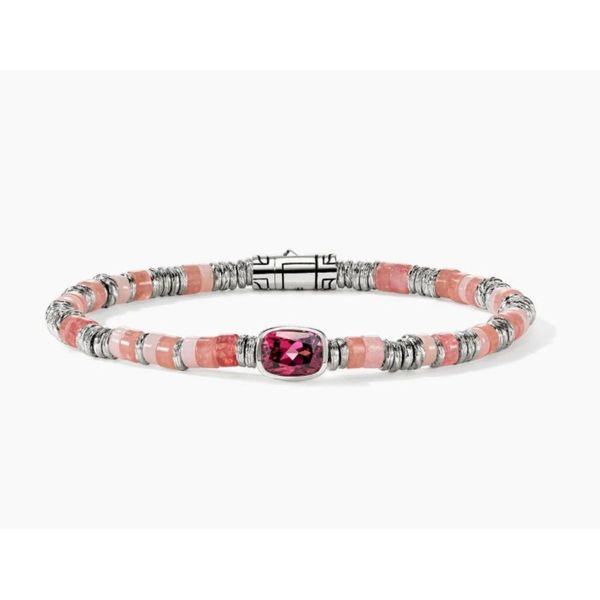 John Hardy Heishi Silver Bead Bracelet with Rhodolite & Pink Gemstones Bradley's Jewelers Jacksonville, NC