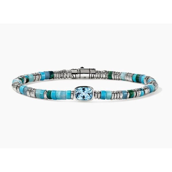John Hardy Heishi Silver Bead Bracelet with Swiss Blue Topaz & Turquoise Bradley's Jewelers Jacksonville, NC