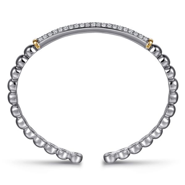 Gabriel & Co. Sterling Silver & 14K Yellow Gold Bujukan White Sapphire Open Bangle Bracelet Image 3 Bradley's Jewelers Jacksonville, NC