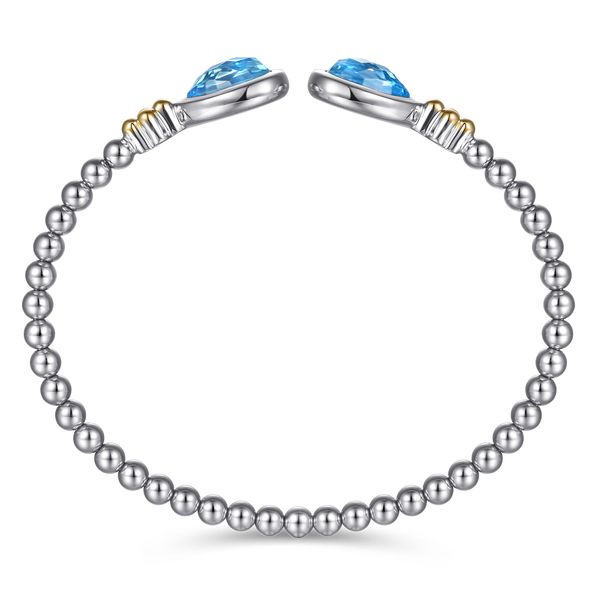 Gabriel & Co. 14K Yellow Gold & Sterling Silver Bujukan Pear Blue Topaz Bangle Image 3 Bradley's Jewelers Jacksonville, NC