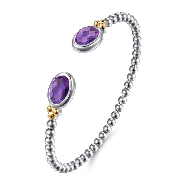Gabriel & Co. 14K Yellow Gold & Sterling Silver Bujukan Oval Amethyst Bangle Image 2 Bradley's Jewelers Jacksonville, NC