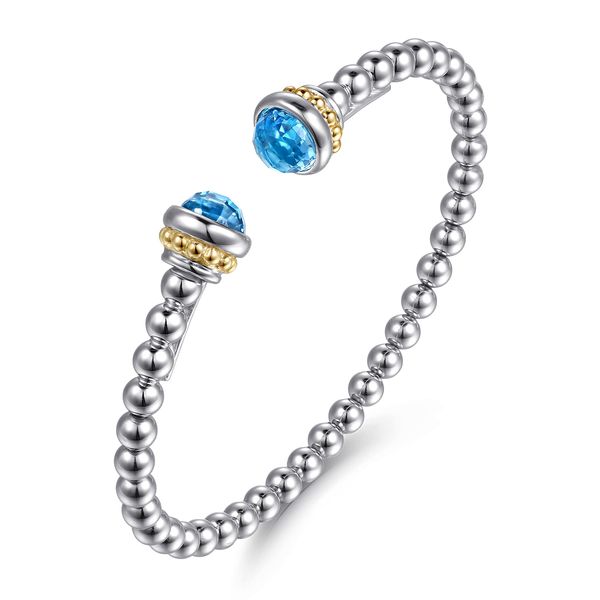 Gabriel & Co. 14K Yellow Gold & Sterling Silver Blue Topaz Bujukan Open Bangle Image 2 Bradley's Jewelers Jacksonville, NC