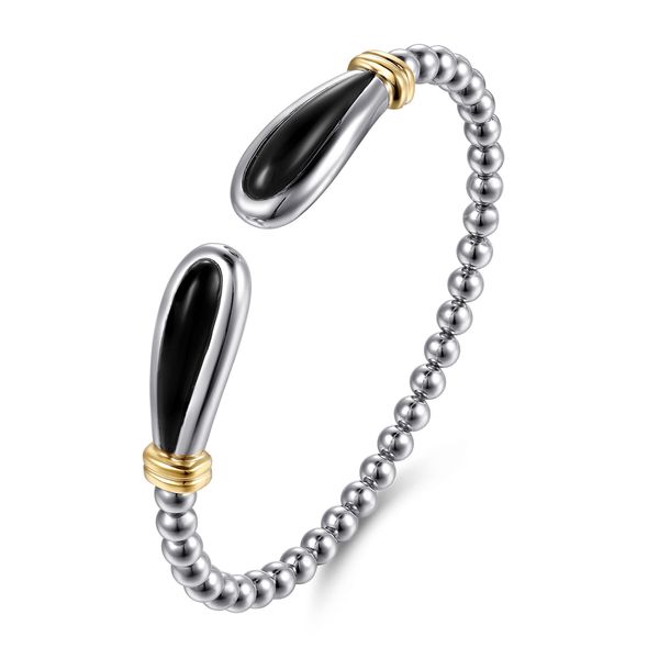 Gabriel & Co. 14K Yellow Gold & Sterling Silver Bujukan Bangle Bracelet with Black Onyx Image 2 Bradley's Jewelers Jacksonville, NC