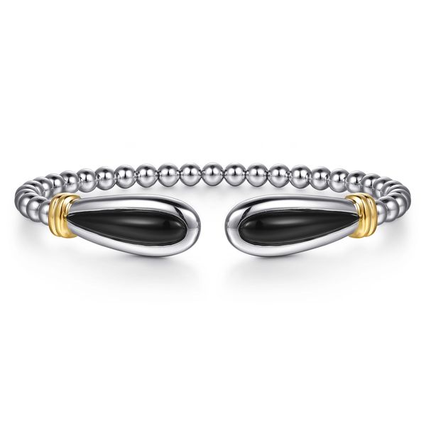 Gabriel & Co. 14K Yellow Gold & Sterling Silver Bujukan Bangle Bracelet with Black Onyx Bradley's Jewelers Jacksonville, NC