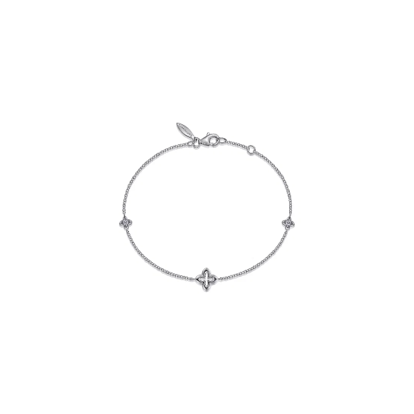 Gabriel & Co. Sterling Silver White Sapphire Clover Station Bracelet Bradley's Jewelers Jacksonville, NC