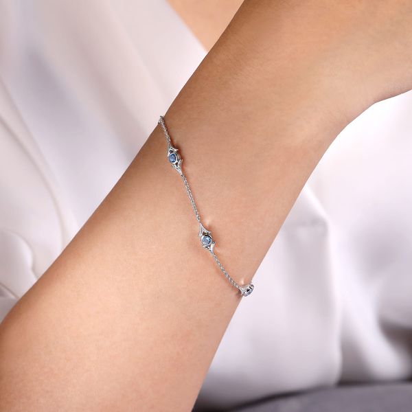 Gabriel & Co. Sterling Silver .63 Ctw Swiss Blue Topaz Station Bracelet Image 2 Bradley's Jewelers Jacksonville, NC