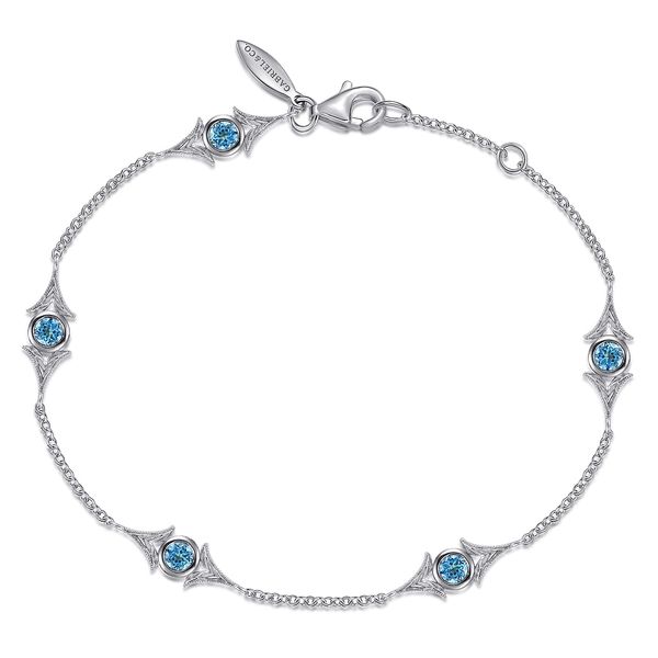 Gabriel & Co. Sterling Silver .63 Ctw Swiss Blue Topaz Station Bracelet Bradley's Jewelers Jacksonville, NC