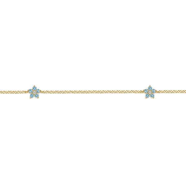 Gabriel & Co. 14K Yellow Gold Blue Topaz & Diamond Floral Station Bracelet Bradley's Jewelers Jacksonville, NC
