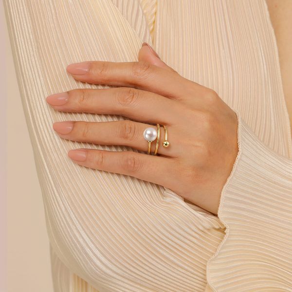 Gabriel & Co 14K Yellow Gold Bujukan Beads & Pearl Bypass Ring – Bujukan Collection Image 2 Bradley's Jewelers Jacksonville, NC