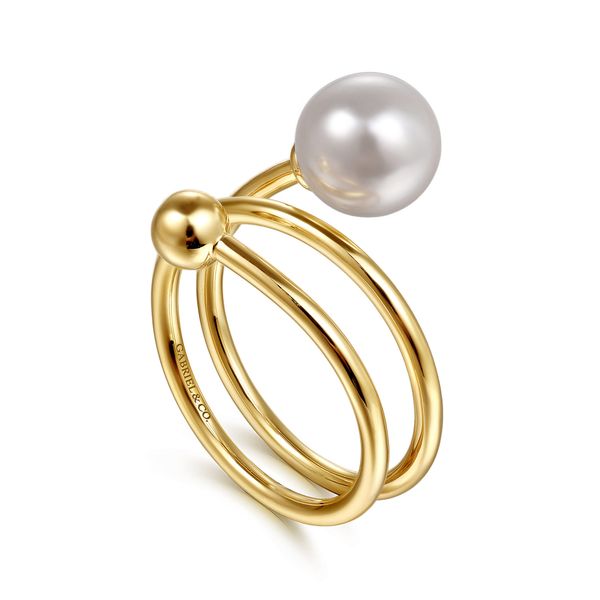 Gabriel & Co 14K Yellow Gold Bujukan Beads & Pearl Bypass Ring – Bujukan Collection Image 5 Bradley's Jewelers Jacksonville, NC