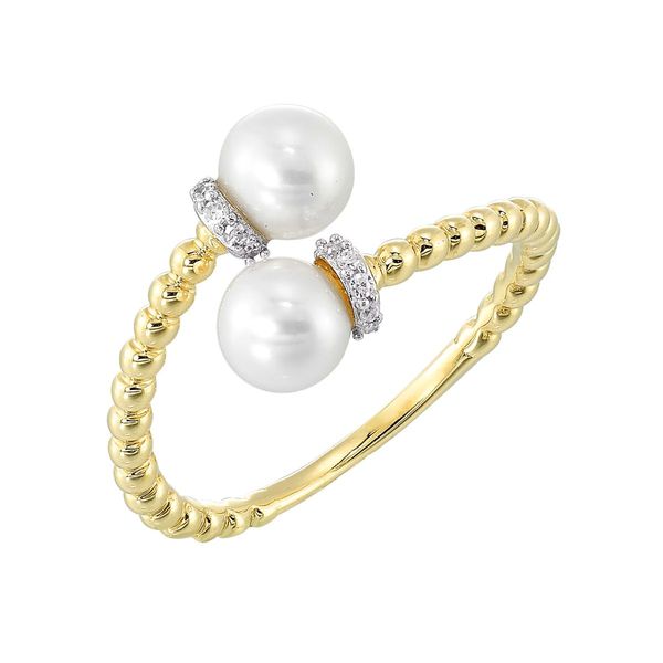 10K Yellow Gold Double Pearl & Diamond Ring Image 2 Bradley's Jewelers Jacksonville, NC