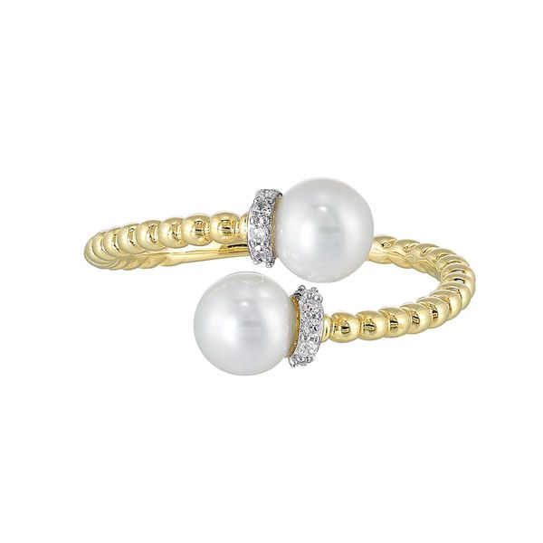 10K Yellow Gold Double Pearl & Diamond Ring Bradley's Jewelers Jacksonville, NC