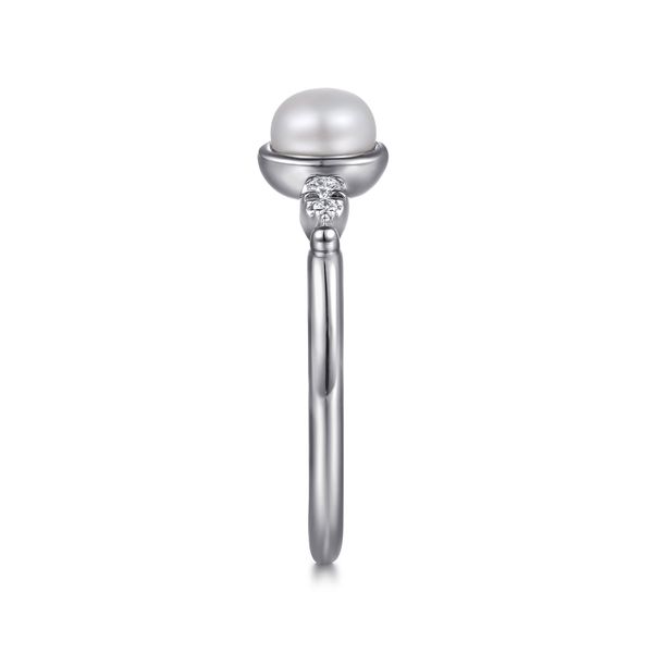 Gabriel & Co. Sterling Silver Pearl & Diamond Bujukan Ring Image 4 Bradley's Jewelers Jacksonville, NC
