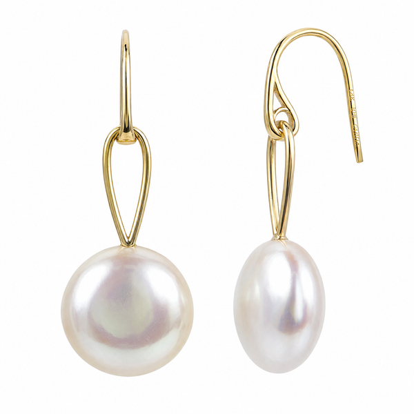 Imperial 14K Yellow Gold Coin Pearl Wire Drop Earrings Bradley's Jewelers Jacksonville, NC