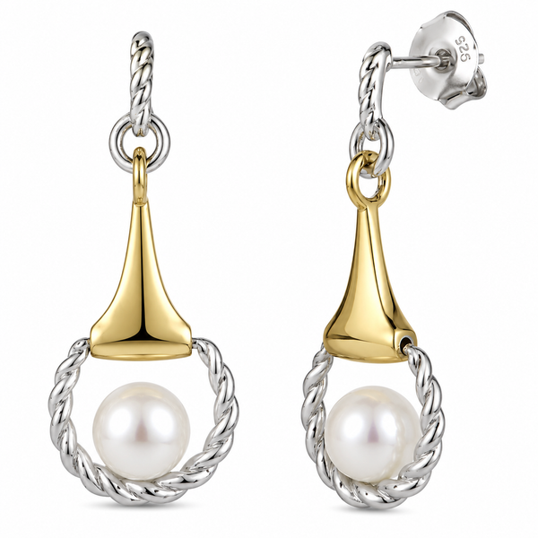 Sterling Silver Two-Tone 6-6.5mm AA Freshwater Cultured Pearl Earrings Bradley's Jewelers Jacksonville, NC