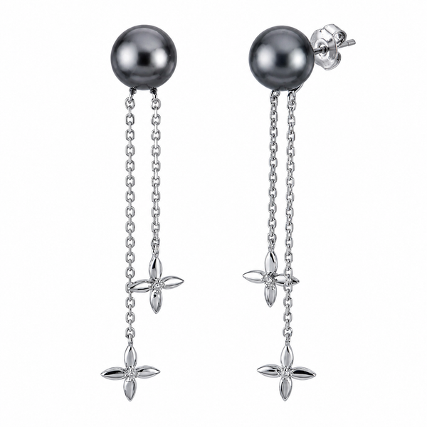 Imperial Sterling Silver Tahitian Pearl & Diamond Floral Drop Earrings Bradley's Jewelers Jacksonville, NC
