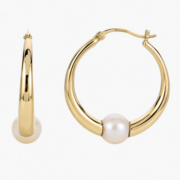 Imperial Gold-Plated Sterling Silver 27mm Freshwater Pearl Hoop Earrings Bradley's Jewelers Jacksonville, NC