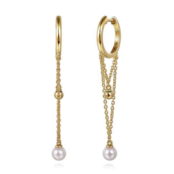 Gabriel & Co 14K Yellow Gold Bujukan & Pearl Huggie Drop Earrings – Bujukan Collection Bradley's Jewelers Jacksonville, NC