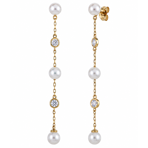 14K Yellow Gold Akoya Pearl & Lab Grown Diamond Earrings Bradley's Jewelers Jacksonville, NC