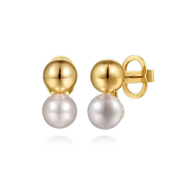 Gabriel & Co 14K Yellow Gold Bujukan & Pearl Stud Earrings – Bujukan Collection Bradley's Jewelers Jacksonville, NC