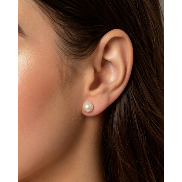 Sterling Silver 8mm Freshwater Cultured Pearl Stud Earrings Image 2 Bradley's Jewelers Jacksonville, NC