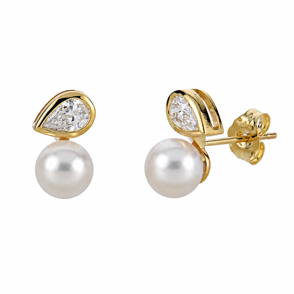 14K Yellow Gold Akoya Pearl & Lab Diamond Drop Earrings Bradley's Jewelers Jacksonville, NC
