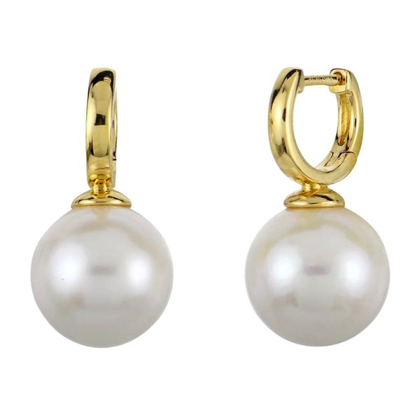 Imperial Sterling Silver Yellow Tone Freshwater Pearl Huggie Hoop Earrings Bradley's Jewelers Jacksonville, NC