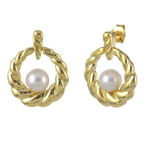 Sterling Silver 18K Yellow Gold Finish Freshwater Pearl Earrings Bradley's Jewelers Jacksonville, NC
