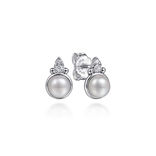 Gabriel & Co. Sterling Silver Diamond & Pearl 0.05Ctw 0.32Ctw Stud Earrings Bradley's Jewelers Jacksonville, NC